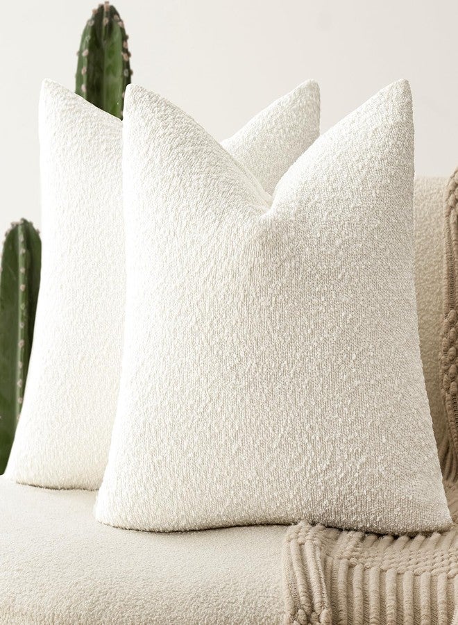 Foindtower Set of 2, Decorative Textured Boucle Throw Pillow Covers Accent Solid Pillow Cases Neutral Soft Cozy Couch Cushion Case for Chair Sofa Bedroom Living Room Home Decor 16 x 16 Inch White - Image 1
